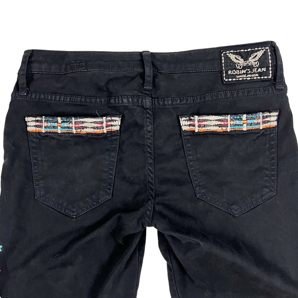 Vtg Y2K Robins Jeans Stretch Blk Denim Low Rise Chapa Embroidered Navaho Aztec - Picture 7 of 16